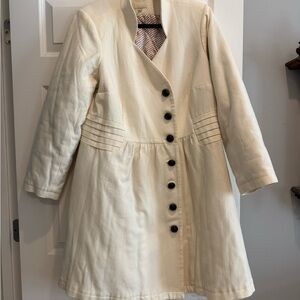 Modcloth Cream Vintage Style Coat with Black Buttons and Polka Dot Lining